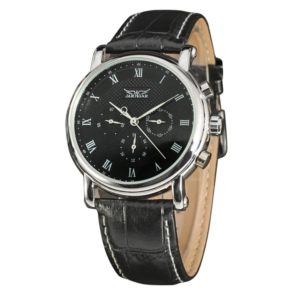 Men Automatic Mechanical Wrist Watch with PU Band (Black) Automatic wrist watch Men's mechanical watch