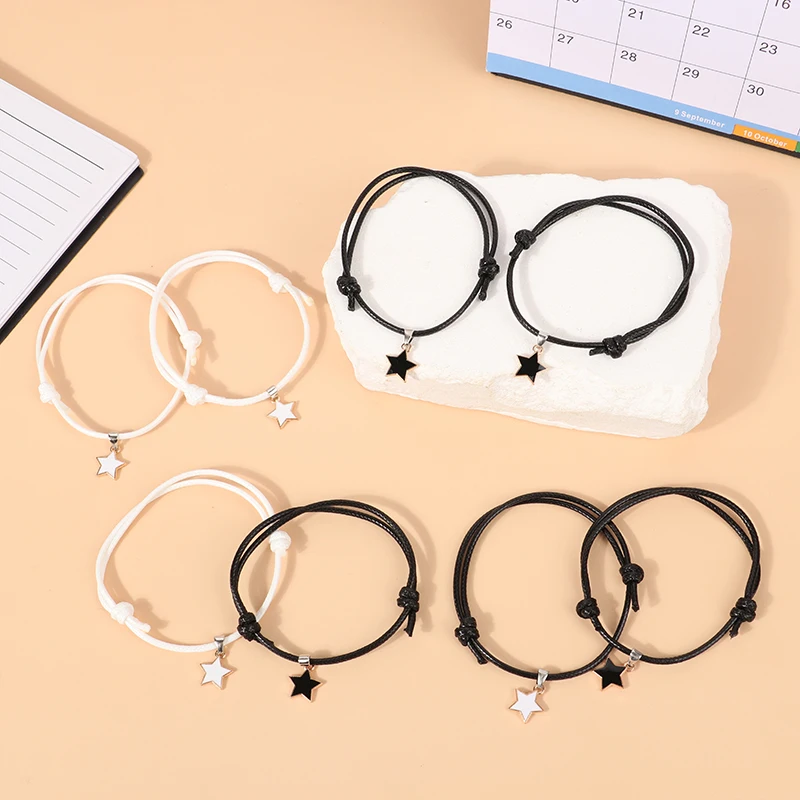 2 PCS/Set Couple Bracelets Black White Rope Star Bracelet For Women And Men Fashion Paired Bracelets Gifts For Lovers New