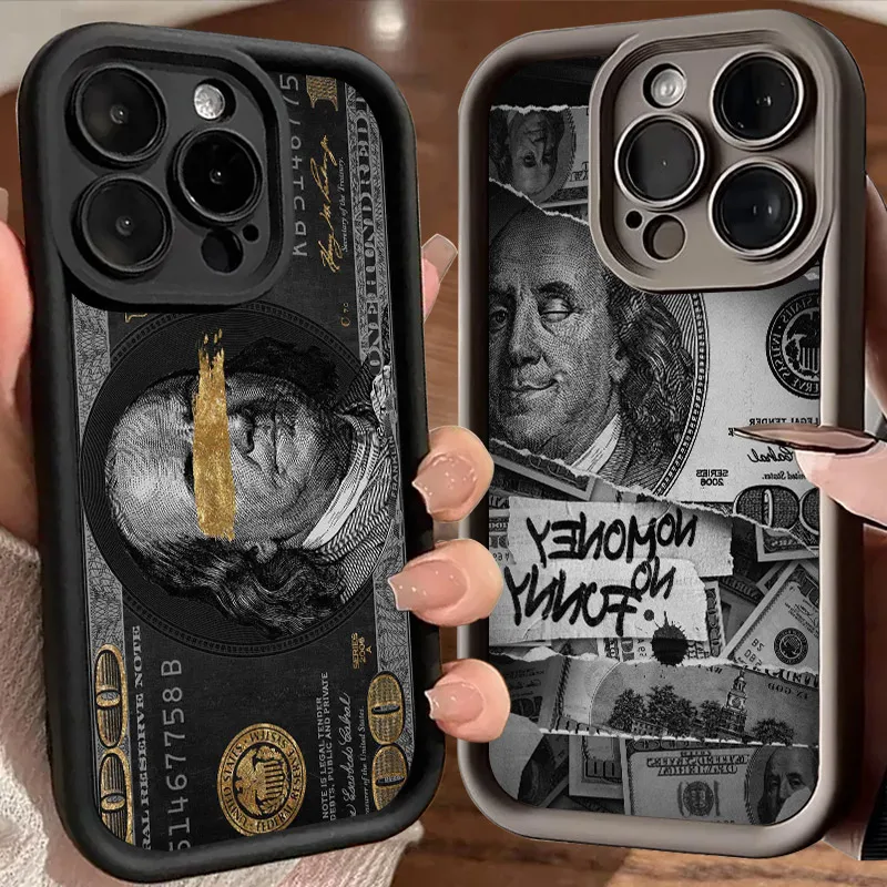 

Black Dollar Winking Money Soft Silicone Case For iPhone 17 11 15 16 13 Pro Max 14 Plus 12 Pro 16E 17AIR Shockproof Phone Cover
