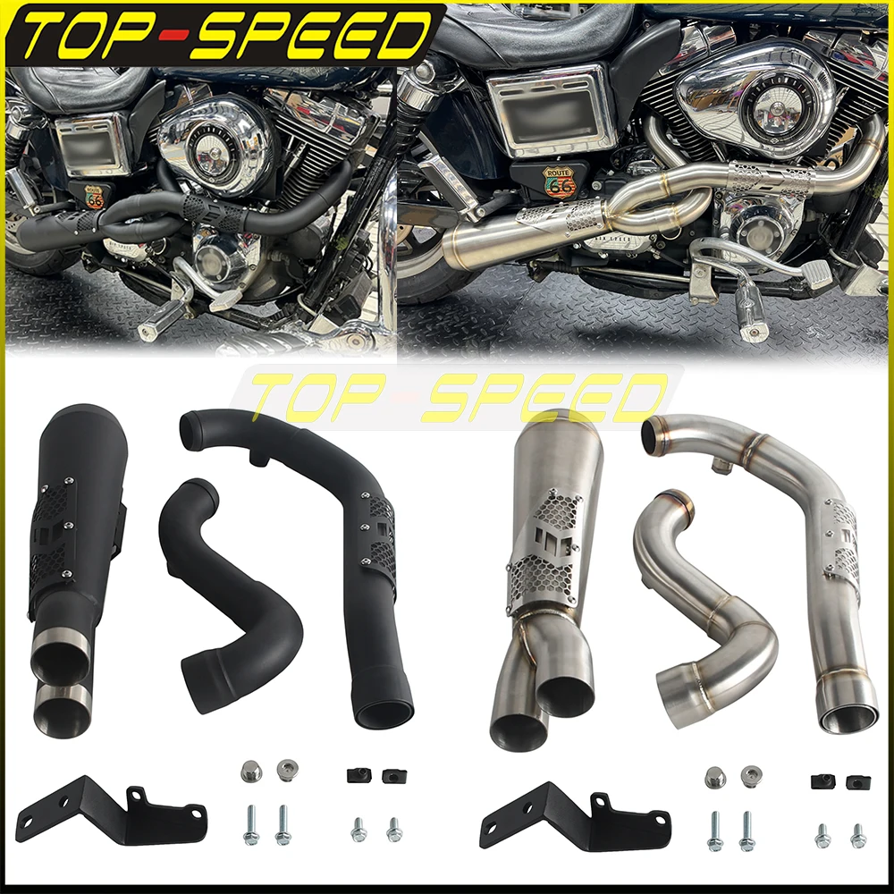 High Performance 2-In-1 Exhaust System Stainless Steel Muffler For Harley Dyna Super Wide Glide Fat Street Bob Low Rider 2006-17