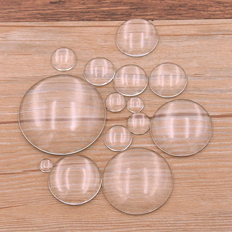 

1Pack 14 Sizes Round Flat Back Glass 8-45mm Transparent Clear Crystal Cabochon Cameo For Diy Jewelry Making Findings