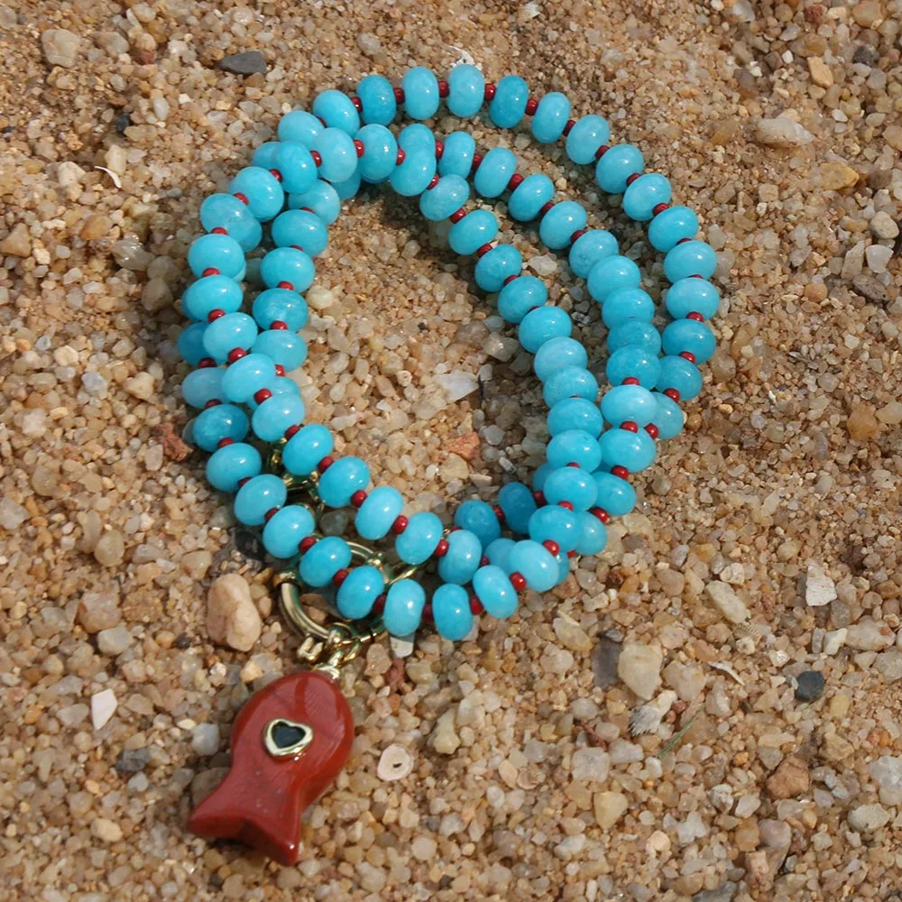 2026 Auffälliges Frühling-Sommer-Modeaccessoire Schmuck im Bohemian-Stil Farbige Perlenkette mit Naturstein-Fisch-Anhänger – Detail 4