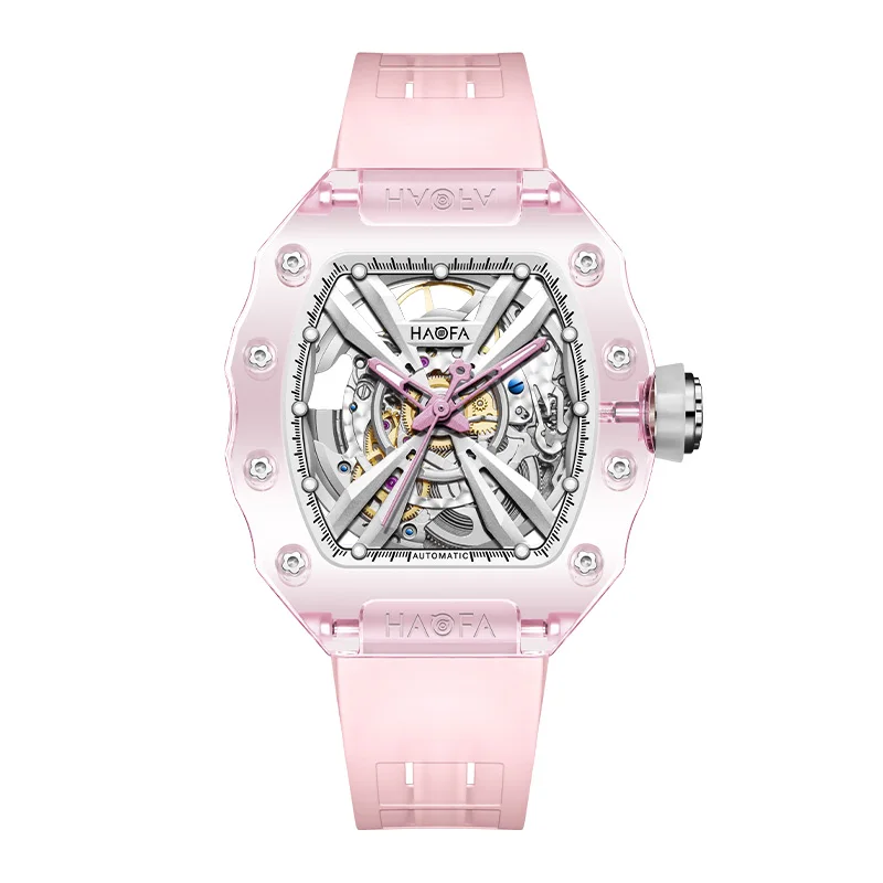 Haofa Mechanical watch Woman Crystal Transparent Automatic Movement Hollow Skeleton Barrel Luminous Multiple colors Brand 2302