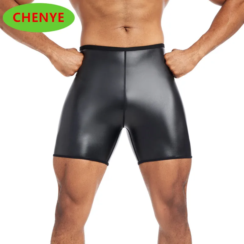 Cintura Elástica Rave Calça Curta Novos Homens Casuais Shorts Masculino Calças De Couro De Cor Sólida Fitness Streetwear S-4XL PU Calções De Couro