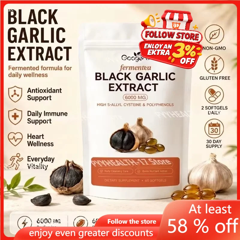 Googeer Fermented Black Garlic Extract 6000MG Softgels Antioxidant Immune Support S-Allyl Cysteine Men Women 60 Softgels 60 Days