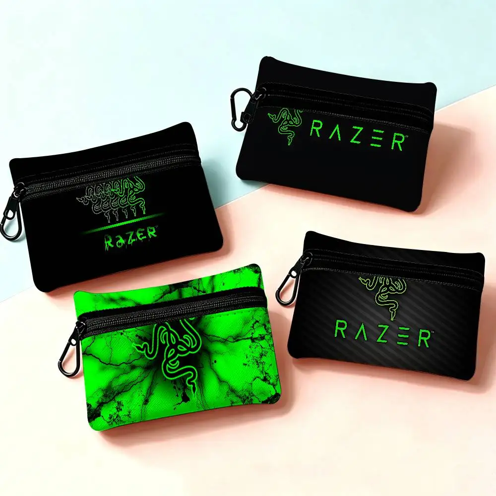R-RAZER Logo Game Oxford Cloth Zipper Wallet Multifunctional Hanging Coin Bag For Credit Cards Keys Coins Earbuds