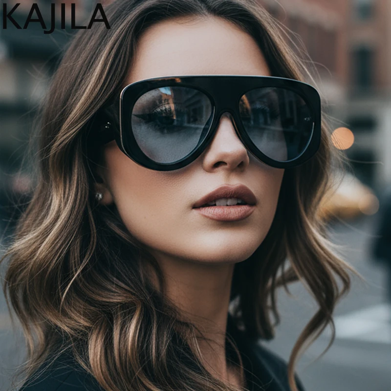 

Oversized Oval Pilot Shield Sunglasses Women Big 2025 Luxury Brand Retro Y2K Punk Mirror Sun Glasses For Ladies Shades UV400
