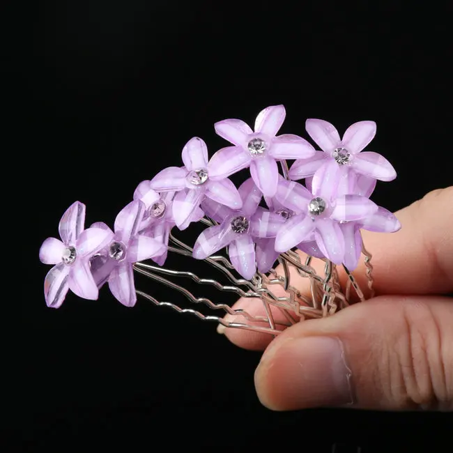 10pcs/set Red Purple Flowers Hairpin Stick Wedding Women Bridal Hairpin U Shaped Hair Clip Hair Accessories Wholesale