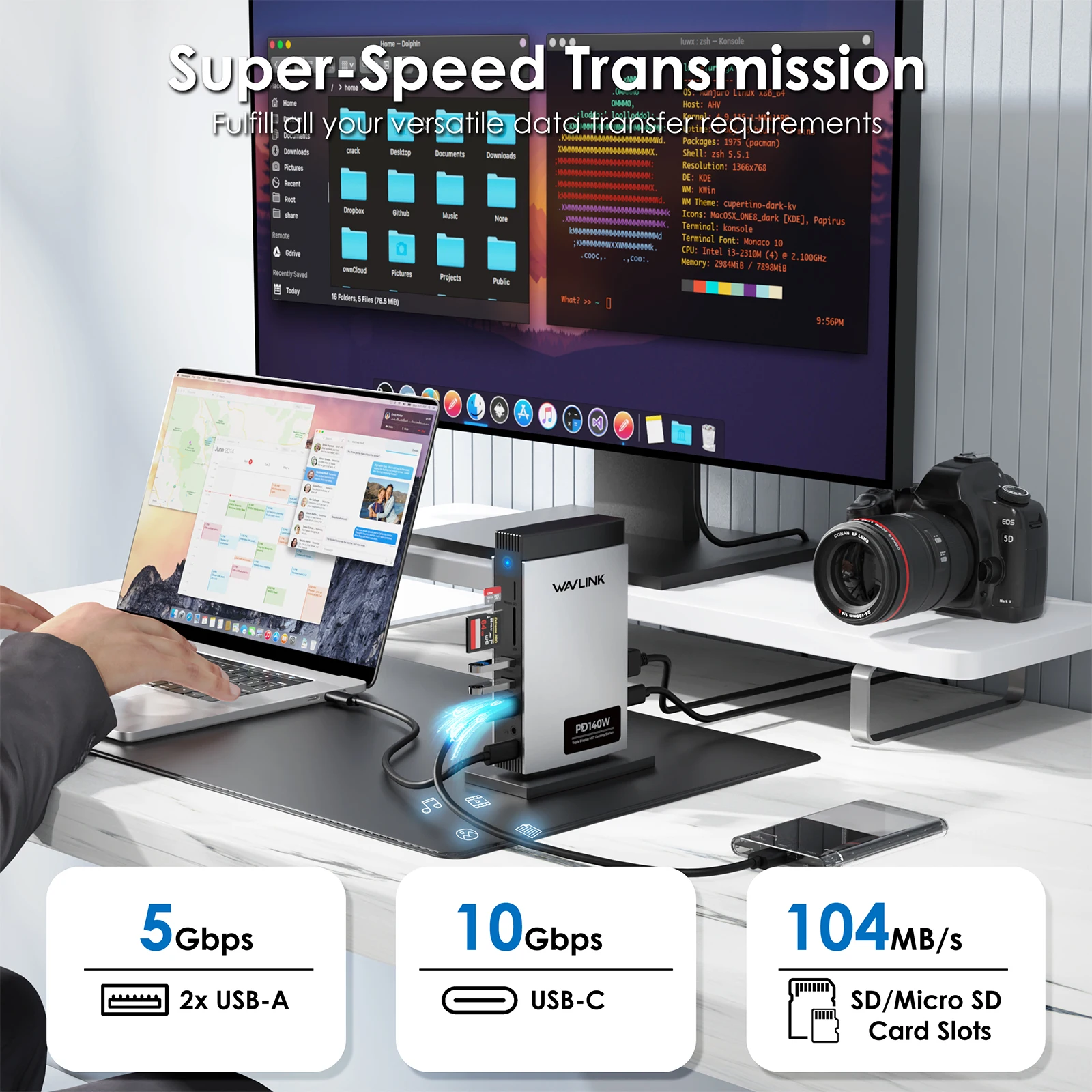Wavlink 11 In 1 PD3.1 Triple Display USB C Docking Station with