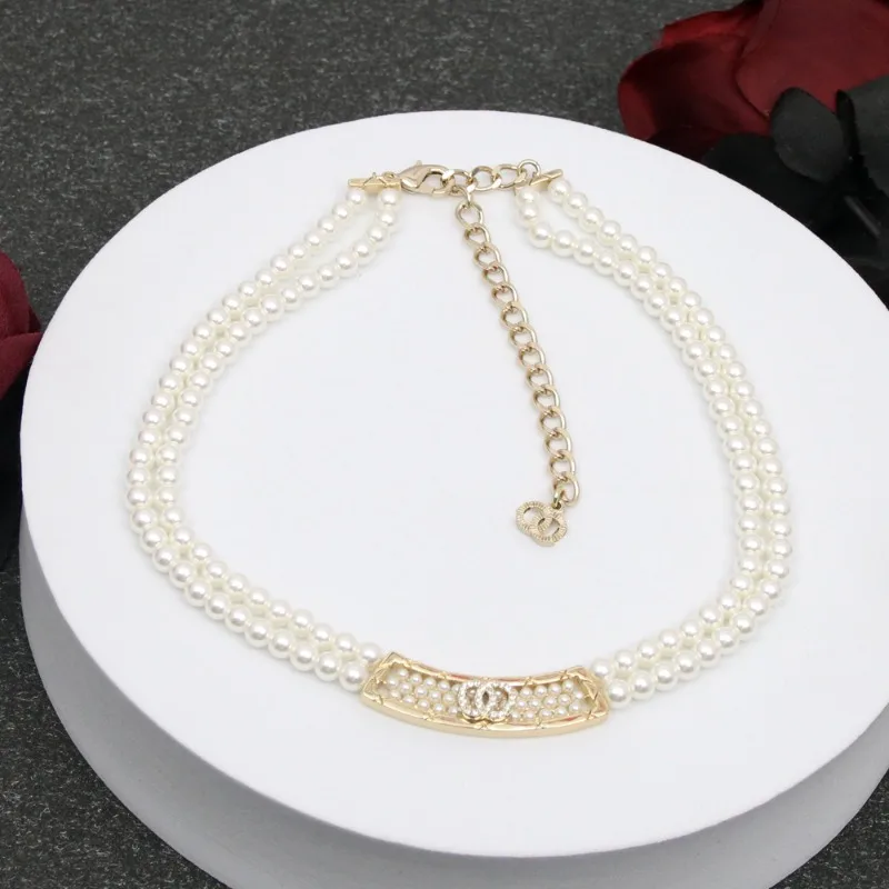 Xiaoxiang's New Ship-shaped Rhombus Pattern Full of Diamond Pearls, Double-layer Pearl Necklace, Retro Court Style Light Luxury