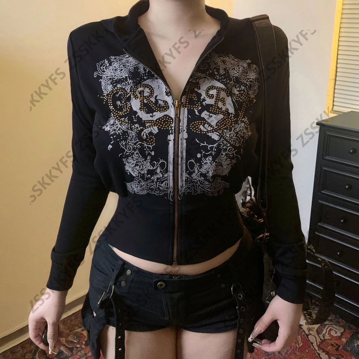 Winter Fashion Woman Streetwear Letter Hoodie Hot Girl Long sleeves Slim Women's Cropped Hooded Zip-up Y2k Clothes 2000s Hoody