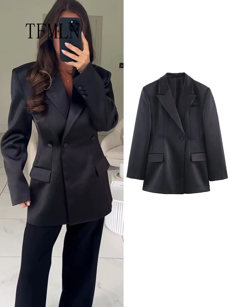 

TFMLN женские повседневные однотонные пиджаки, модные офисные женские тонкие шикарные пальто с длинными рукавами, винтажная верхняя одежда с зубчатыми карманами
