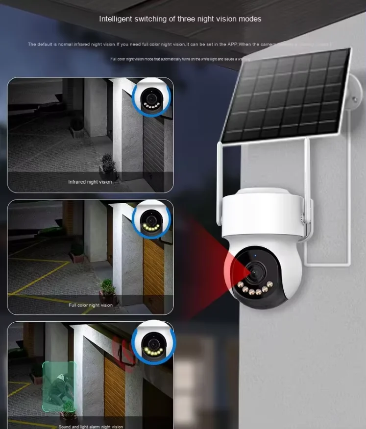 Solar Wireless Security Camera 4X Zoom 24H Night Vision ICSee App Auto Tracking Battery Powered