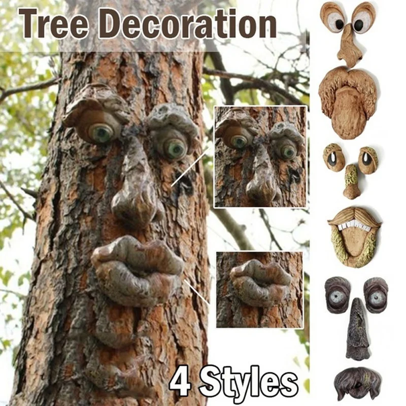 Peeker Yard Art Outdoor Tree Funny Old Man Face Sculpture Whimsical Tree Face Garden Decoration