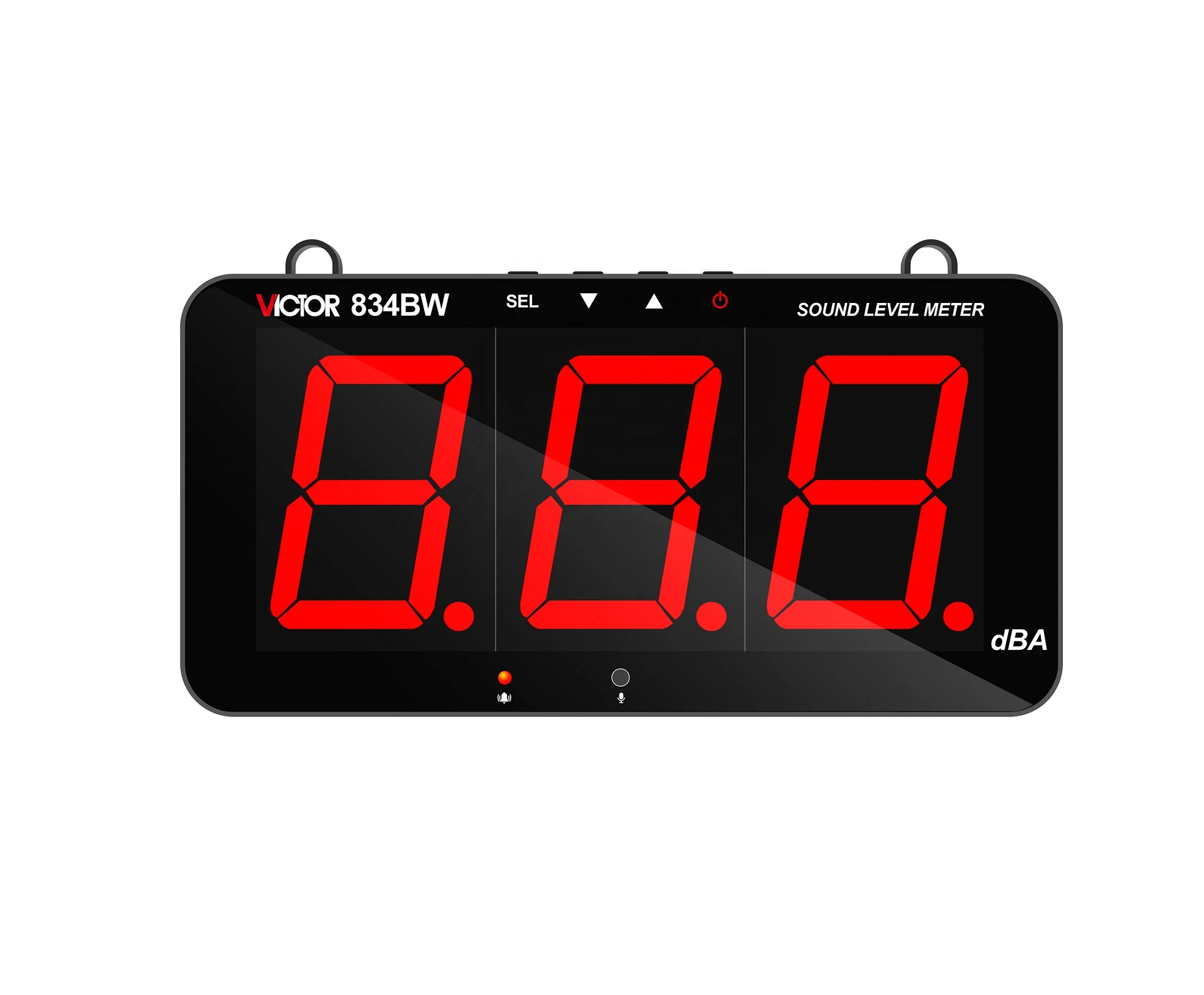 vic tor 834BW Digital Noise Meter with Alarm, 4 Inch Display, WiFi Blue Tooth - Wall Mount Sound Level mo nitor 30-130dB