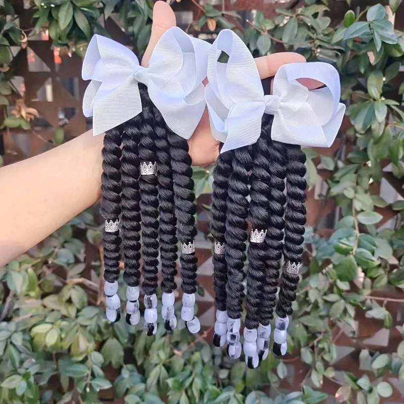 Perruque queue de cheval tressée pour enfants, nœuds de cheveux, pince à cheveux, boucle de cheveux couronne, coiffure douce, accessoires pour fête de vacances, 2 paquets