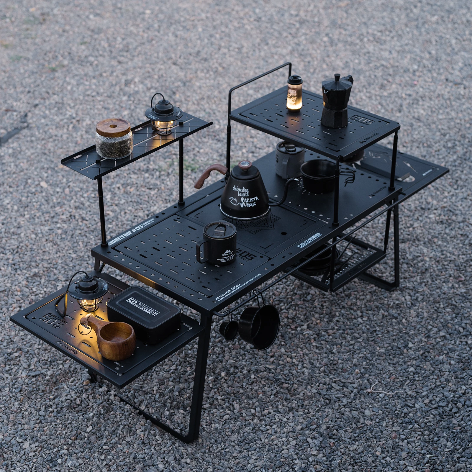 Wholesale Outdoor Camping BBQ Free Combination Table Carbon Steel Folding Hole Table Expandable Storage Camping IGT Table