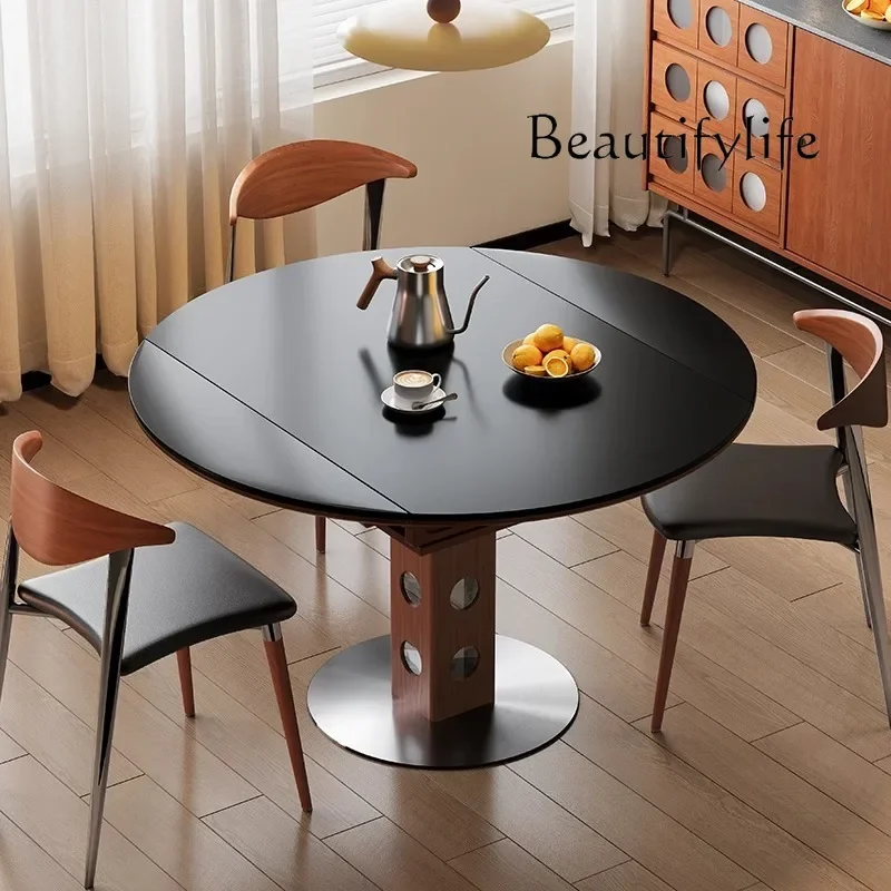 

NEW retractable square and round dual-purpose rock slab dining table household small apartment folding square to round