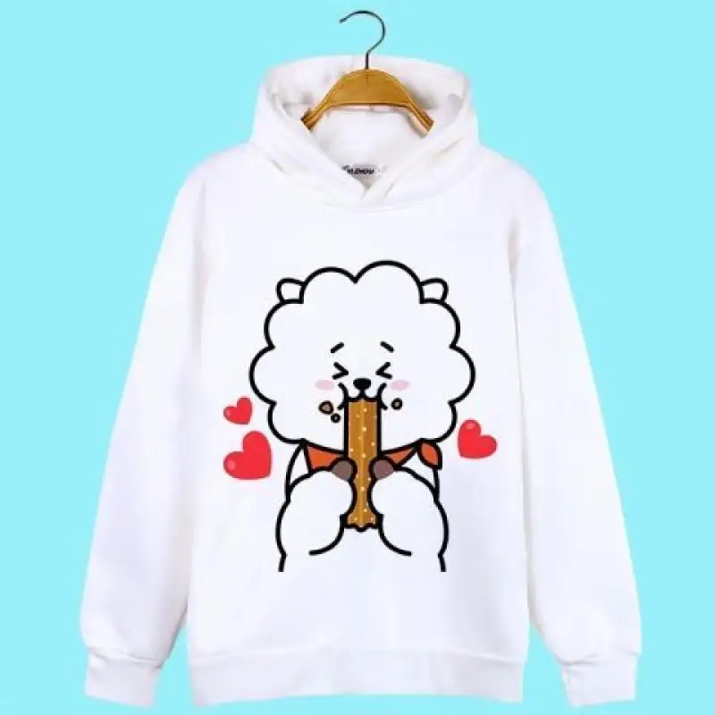 Anime Cartoon Bt21 Tata Cooky Chimmy Long-Sleeved Clothes Hooded Sweatshirt Y2K Autumn Winter New Student Couple Wear Gifts