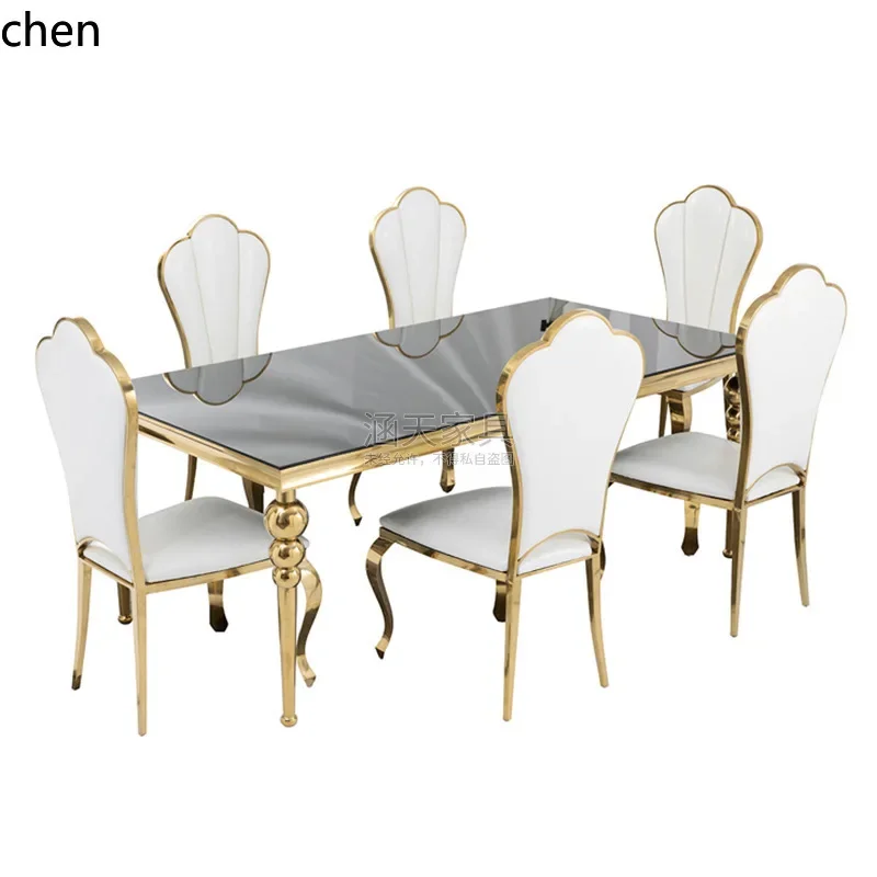 YY- Stainless Steel Black Tempered Glass Hotel Wedding Dining Table