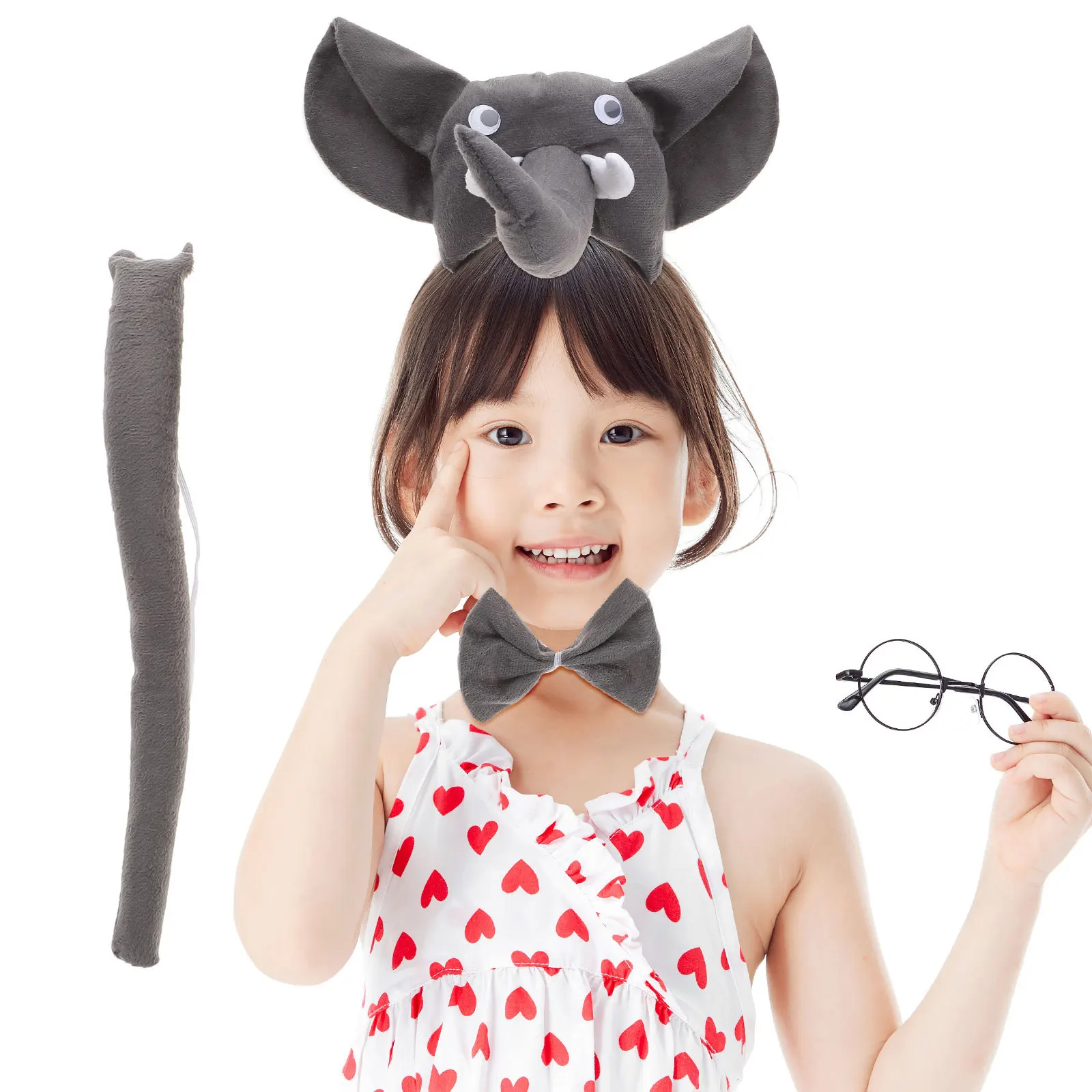 1Set Elephant Costume Kit Funny Elephant Ear Headdress Party Supplies Cosplay Props Festival Carnival Decor Accessories