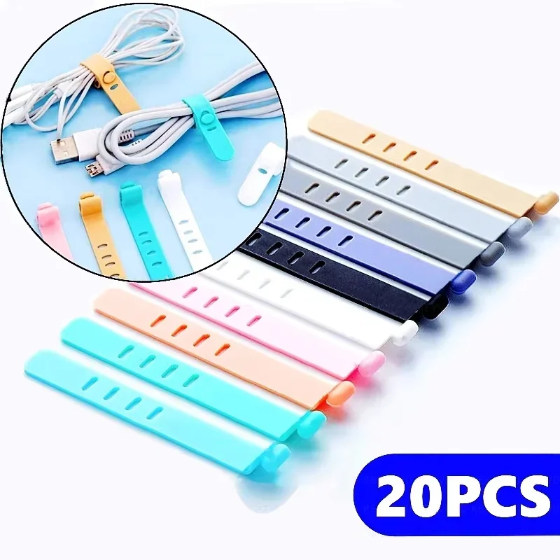 20pcs Cable Organizer Ties Clip Charger Cord Management Silicone Wire Manager Mouse Earphone Holder Data Line Winder Straps