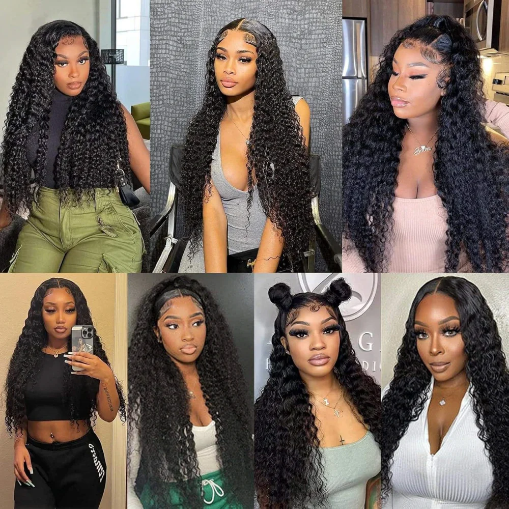 13x6 Lace Front Wigs 200% Density Lace Front Wig Pre Plucked Glueless Wigs Deep Wave Black Synthetic Lace Front Wig 13x4 HD Lace Frontal Wigs Natural Lace Closure Wigs for Black Women 26 Inch On Clear image 7