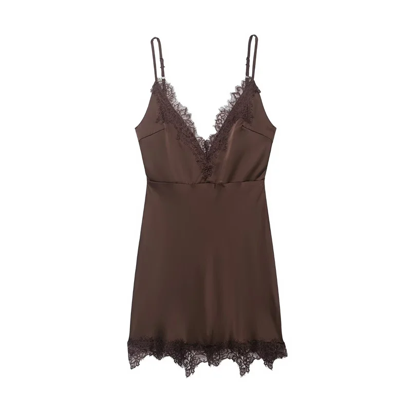 2026 Primavera Nova Chegada Estilo Francês Sexy Lace Trim Cami Dress - Disponível em 2 Cores