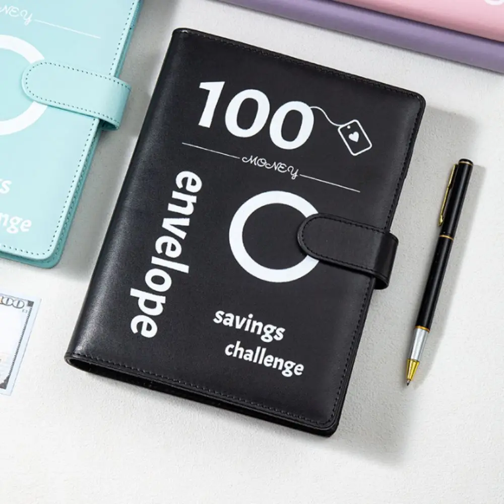 Send Stickers 100Envelope Challenge Binder PU Leather Stainless Steel Ring Savings Challenges Book 100Days Reusable