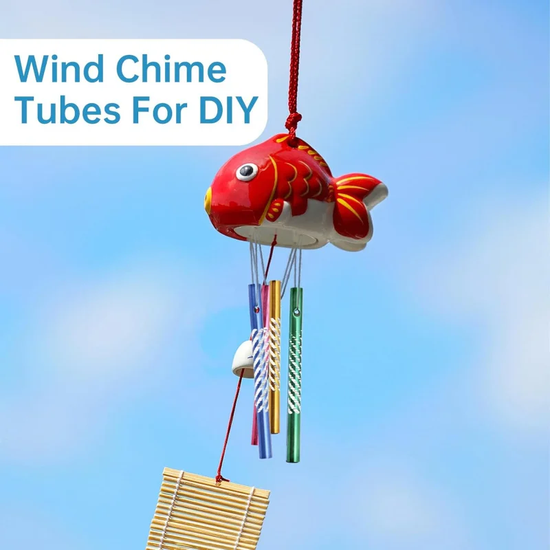 30Pcs Tri-color Aluminum Wind Chime Tube Kit,10Pink+10Green+10Yellow with 3m Cord,DIY Craft Wind Chime Parts