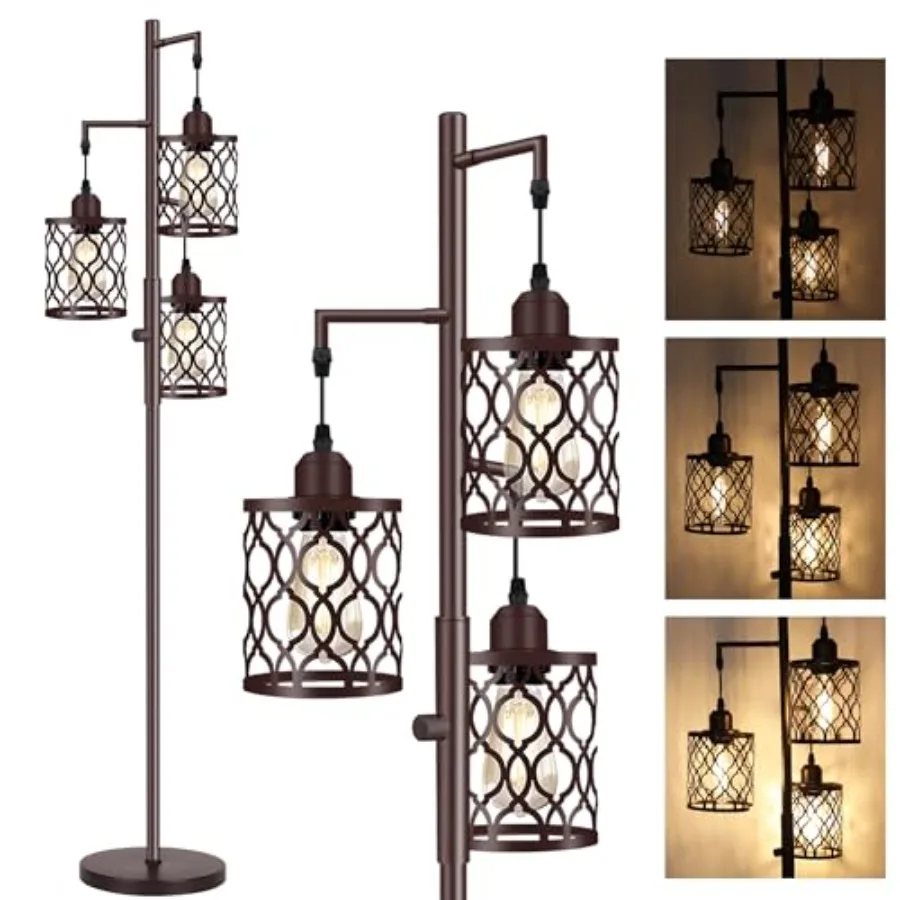 

68" Farmhouse Floor lamp Dimmable Industrial Floor Lamps for Living Room 3 Light Rustic Standing Tall Lamp Including 3 PCS 6W E