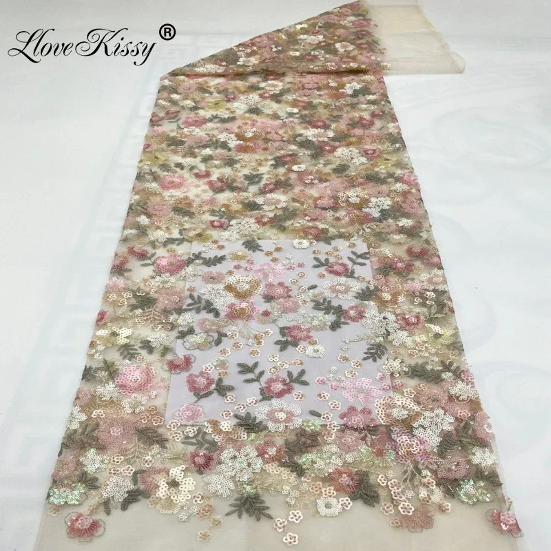 Novo damasco rosa e cinza rosa malha bordada renda colorida tecido de lantejoulas para vestido de festa diy tecido glitter largura: 125cm