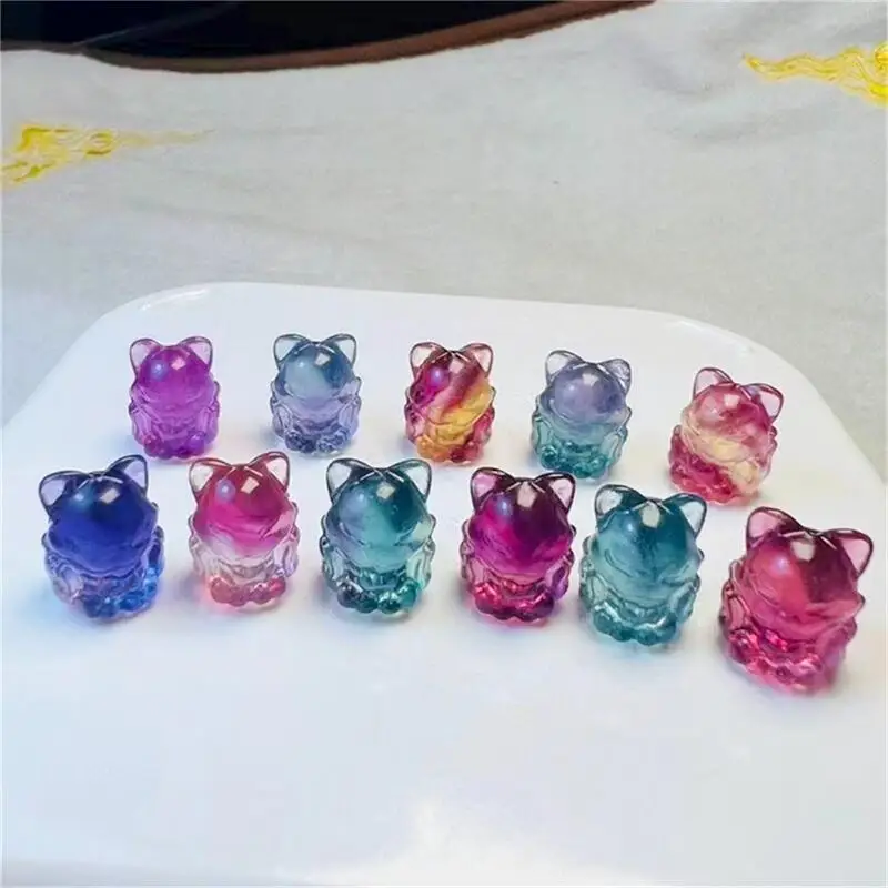 

10PCS Natural Fluorite Fairy Fox Pendant Crystal Gemstone Healing Energy Stone Fashion Charm Mini Animal Holiday Gift 16mm