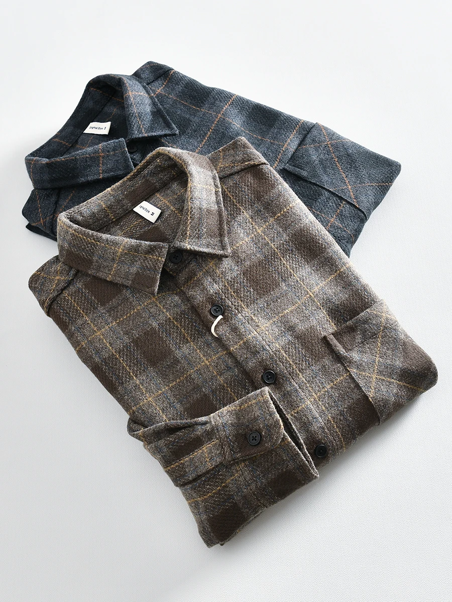 Retro Japanese Style Thick Woolen Long Sleeve Shirt Jacket for Men Autumn Season Versatile Casual Flannel Breathable Youth Fa...