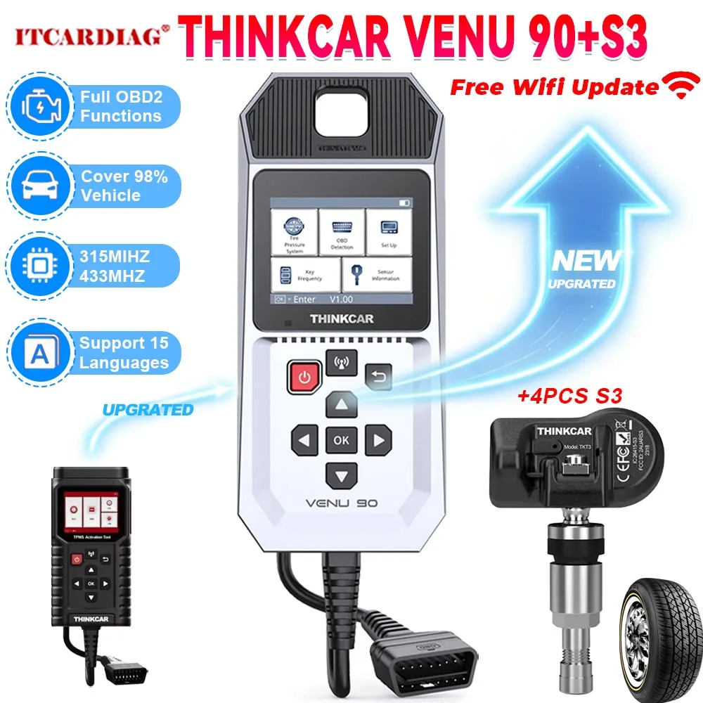 

THINKCAR VENU 90 With S3 PK Thinkcar T90 TPMS Car Tire Pressure Diagnose Tool Sensor OBDII Diagnostic Scanner Wifi Free Update