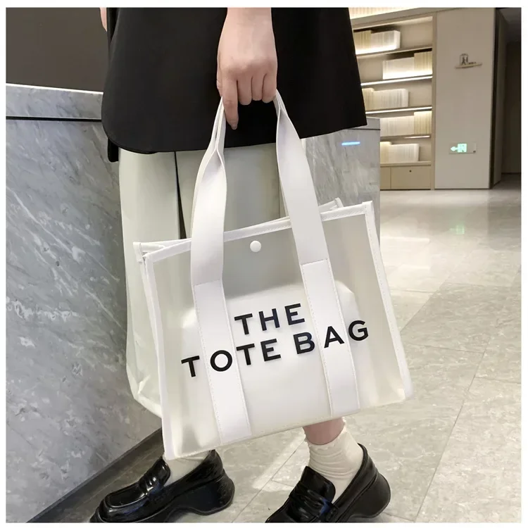 2024 Big Black Large 2 in 1 Clear Foldable Cooler Custom Reusable Travel Beach Bag Wholesale PVC Shopping Mesh Tote Bag