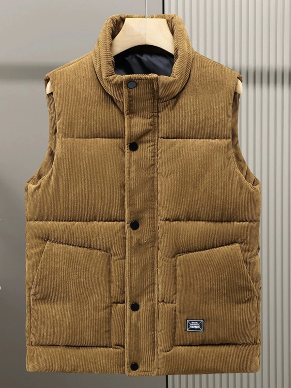 Men's Slim Fit Cotton Vest Autumn Winter Thickened Corduroy Stand Collar Warm Casual Outerwear Fashion Brand Leisure VestYY275