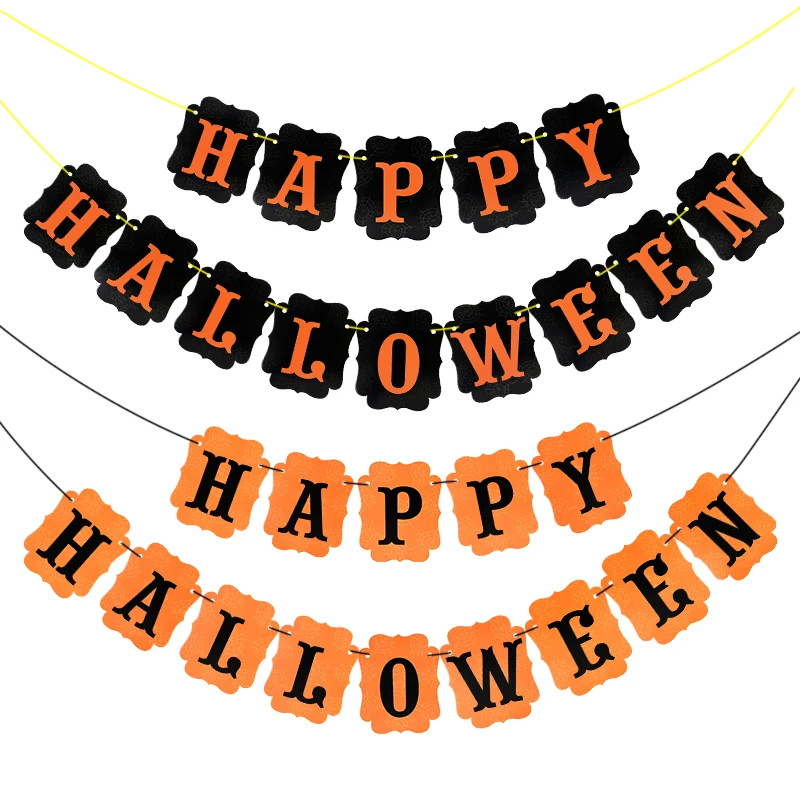 

2023 Happy Halloween Banner Garland Orange Black Paper Photo Booth Props Halloween Party Decorations Kids Child Favors Gift