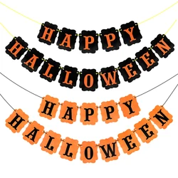 2023 Happy Halloween Banner Garland Orange Black Paper Photo Booth Props Halloween Party Decorations Kids Child Favors Gift