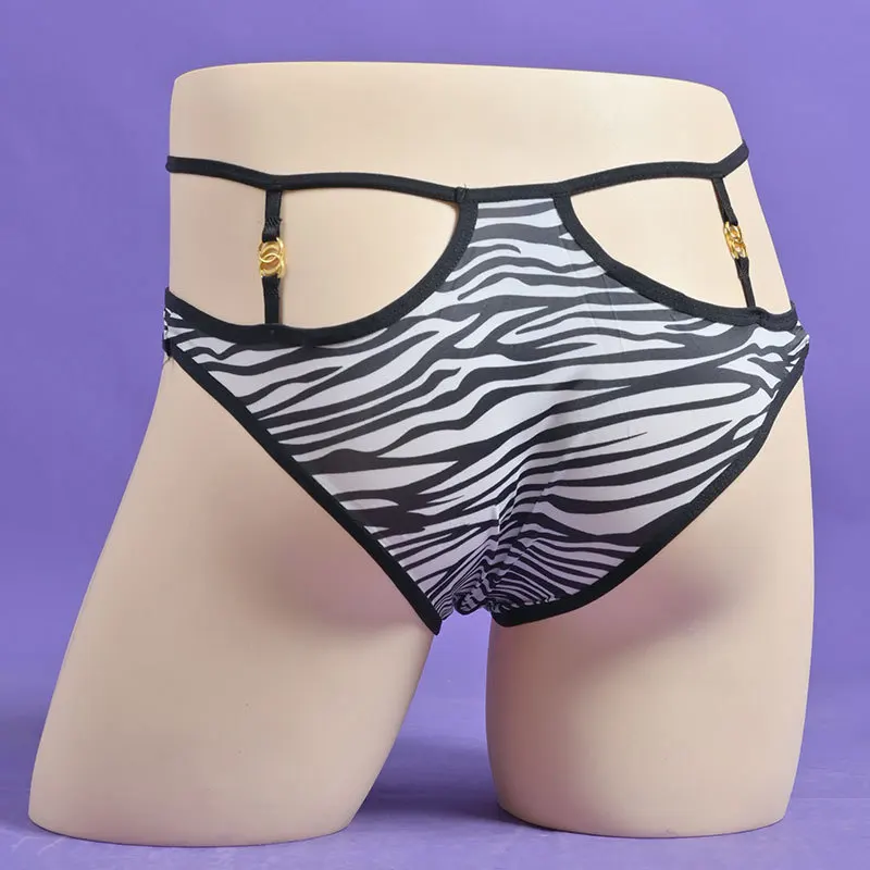 حجم كبير سيسي الحقيبة الملابس الداخلية سراويل الرجال ليوبارد جوفاء ملخصات منتصف الخصر مثلي الجنس Underpant مفتوحة مغلقة القضيب غمد Underpant