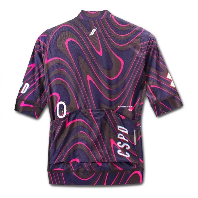 CSPD Purple Short Sleeve Cycling Jersey Summer Road Bike Shirts Breathable Fast Drying Bicycle Clothing Man Cycling Maillot