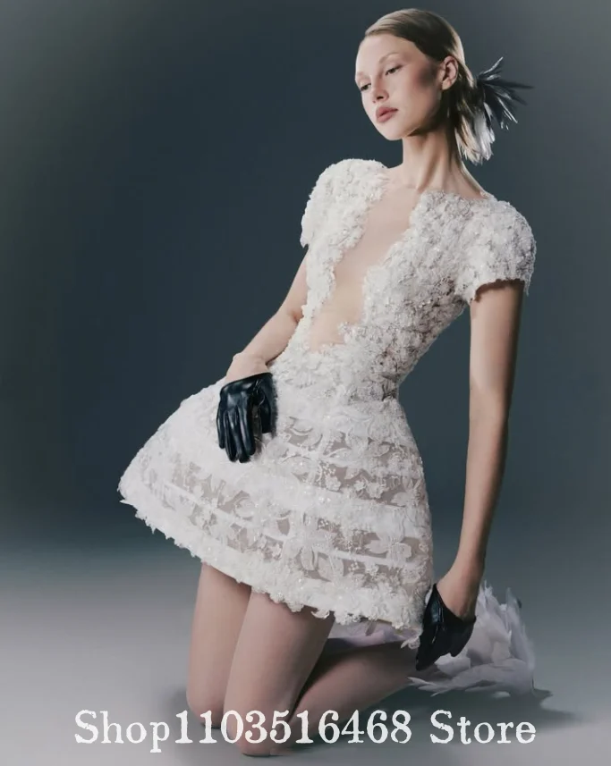 Customized Sweet Ballet Lace Ballgown V-Neck Backless Bride Gown Birthday Party Dress Dreamy Mini Skirt Wedding Party Dress 2026
