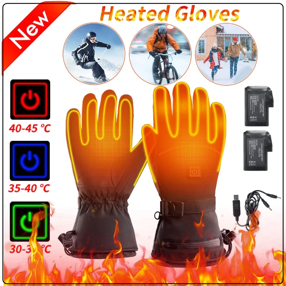 Men Heated Gloves USB Rechargeable Winter Thermal Gloves With Heating Motorcycle Touchscreen Electric Heating Gloves Ski Gloves