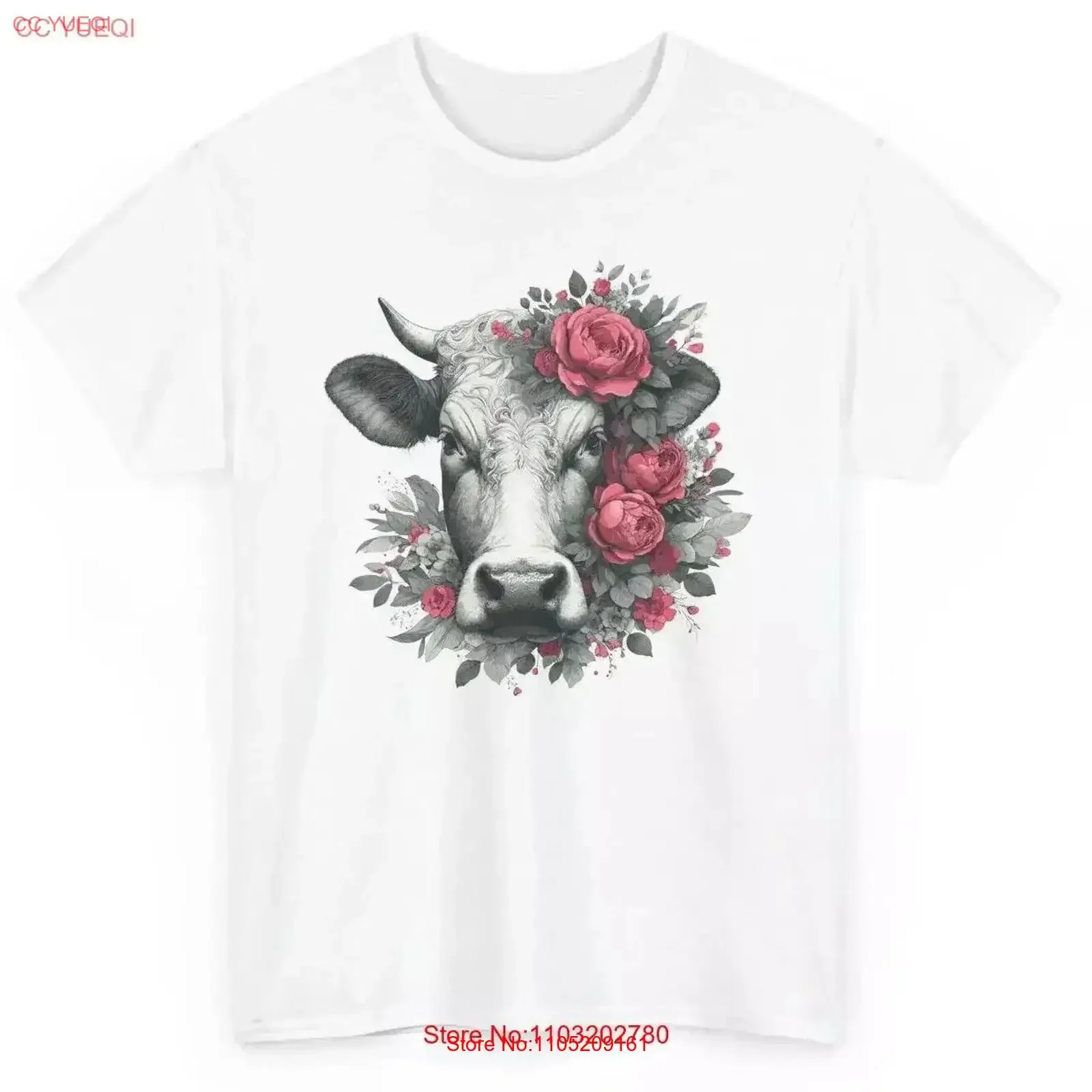 

Artistic Cow With Flowers T shirt Novelty vintage Washed Soft Stylish designer clothes Top For Everyday Wear Comfortable Unisex