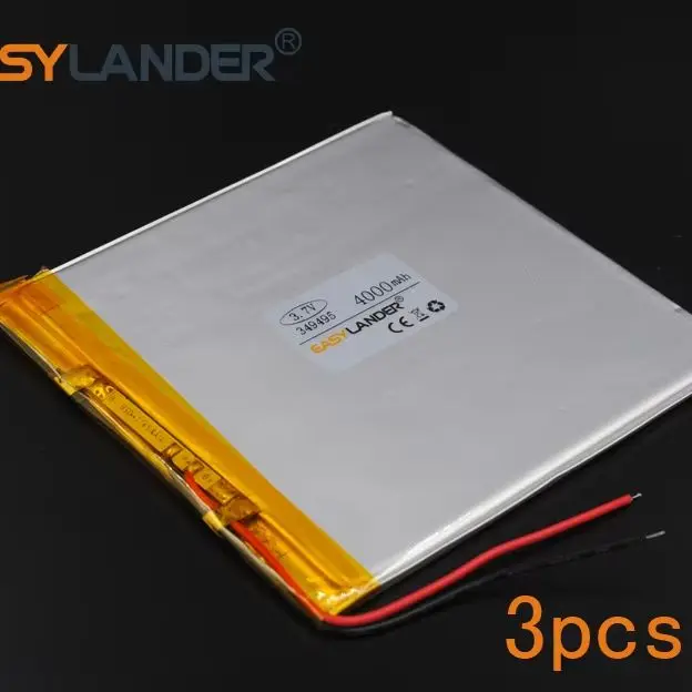 3 шт./лот 3,7 В 4000 мАч 349495   Липо-батареи с перезаряжаемой литий-ионной литий-полимерной батареей