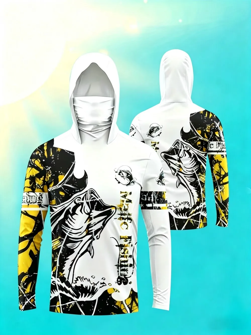 American Men's Summer Striped Letter Print Comfortable Breathable Hooded Fishing Suit Long Sleeved T-Shirt Outdoor Casual Top image 5