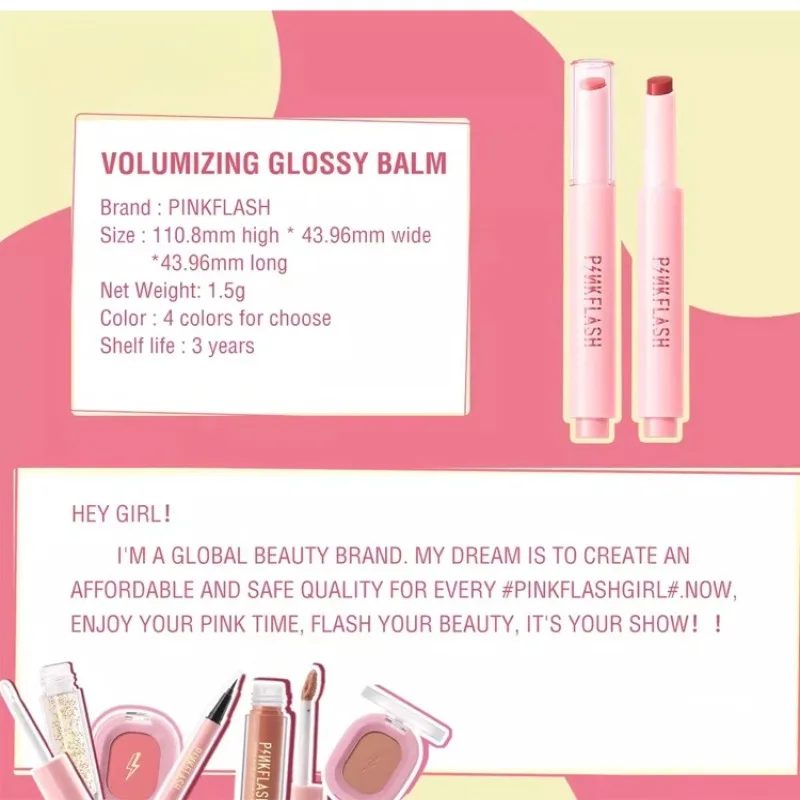 Pinkflash Glänzender Lippenbalsam, langanhaltende, feuchtigkeitsspendende Lippenglasur, antihaftbeschichtete Lippentönungen, Mädchen und Frauen, Lippenliner, Pflege, Make-up, Kosmetik