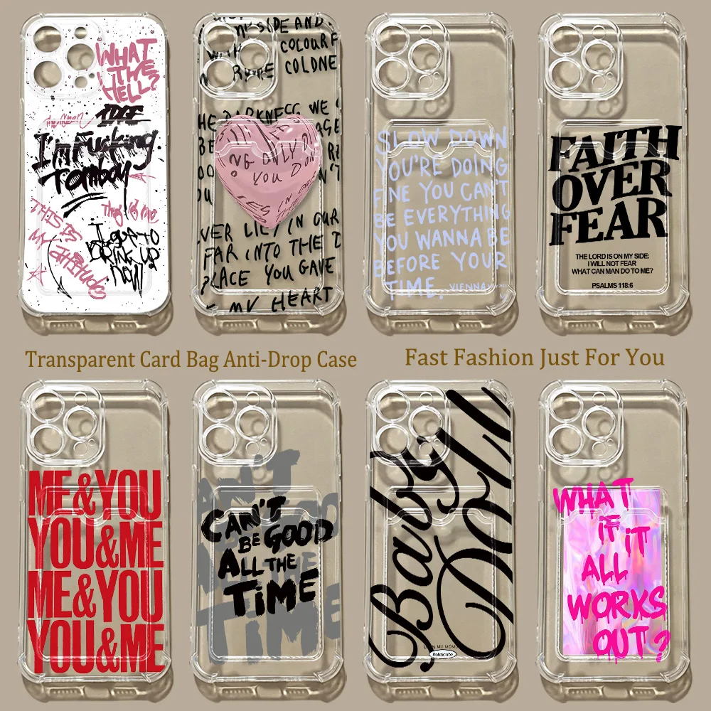 Fashion English LetterS Card Hold Case for Samsung Galaxy A17 A07 A56 A36 A26 A55 A35 A06 A05 A24 A14 A25 A34 A23 4G 5G Cover