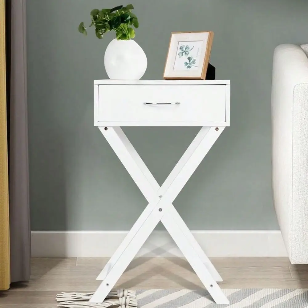

[Free Shipping] Design Sofa Side Table With X-Shape Drawer For Living Room Bedroom-White-XY855599