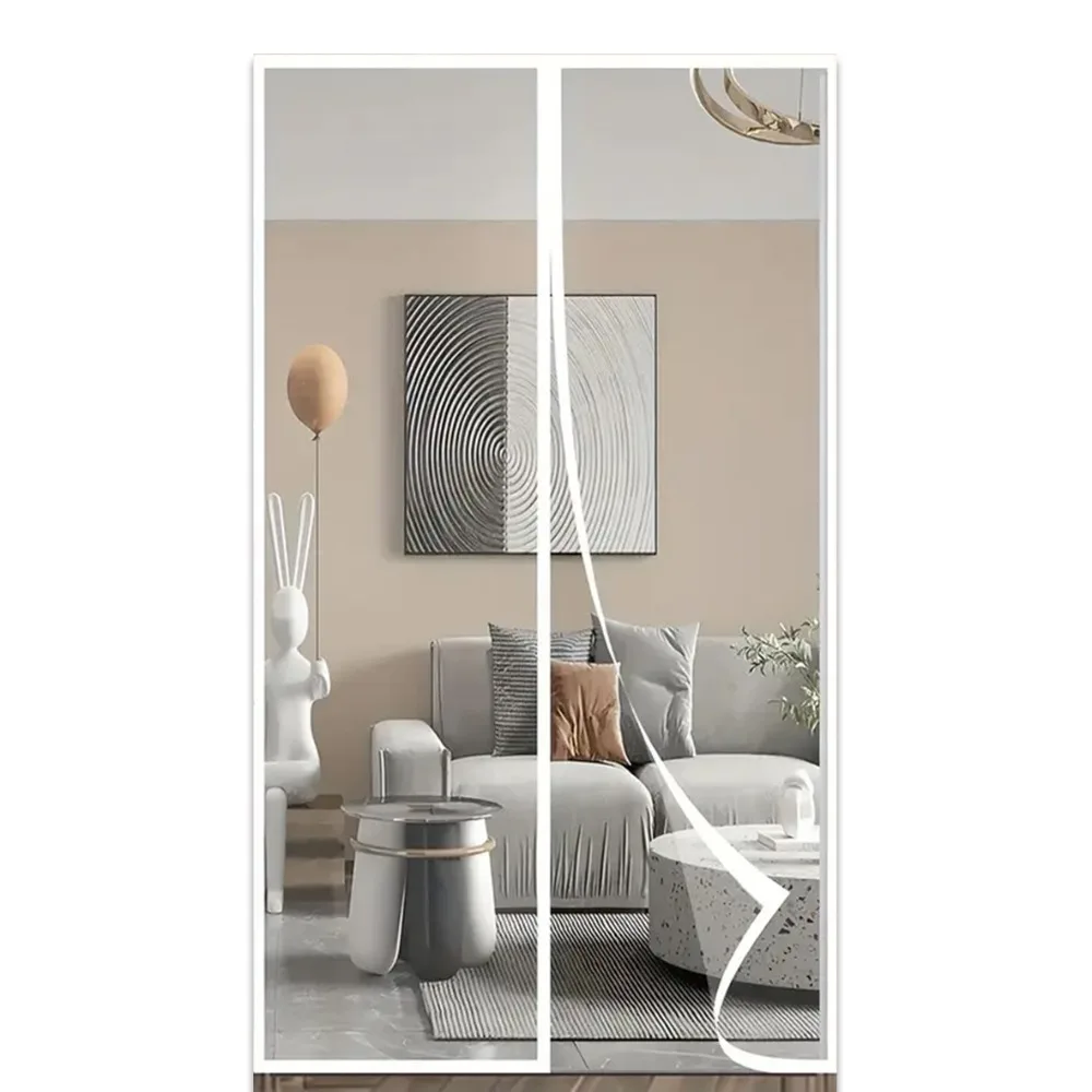Self Sealing Magnetic Screen Door Striped Soft Net Heavy Duty Mosquito Net Curtain Vertical Dense Breathable Mesh Screen Curtain